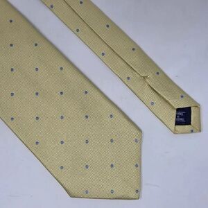 BERGDORF GOODMAN ENGLAND SILK TIE YELLOW BLUE POLKA DOT 3.75" X 60" HAND MADE